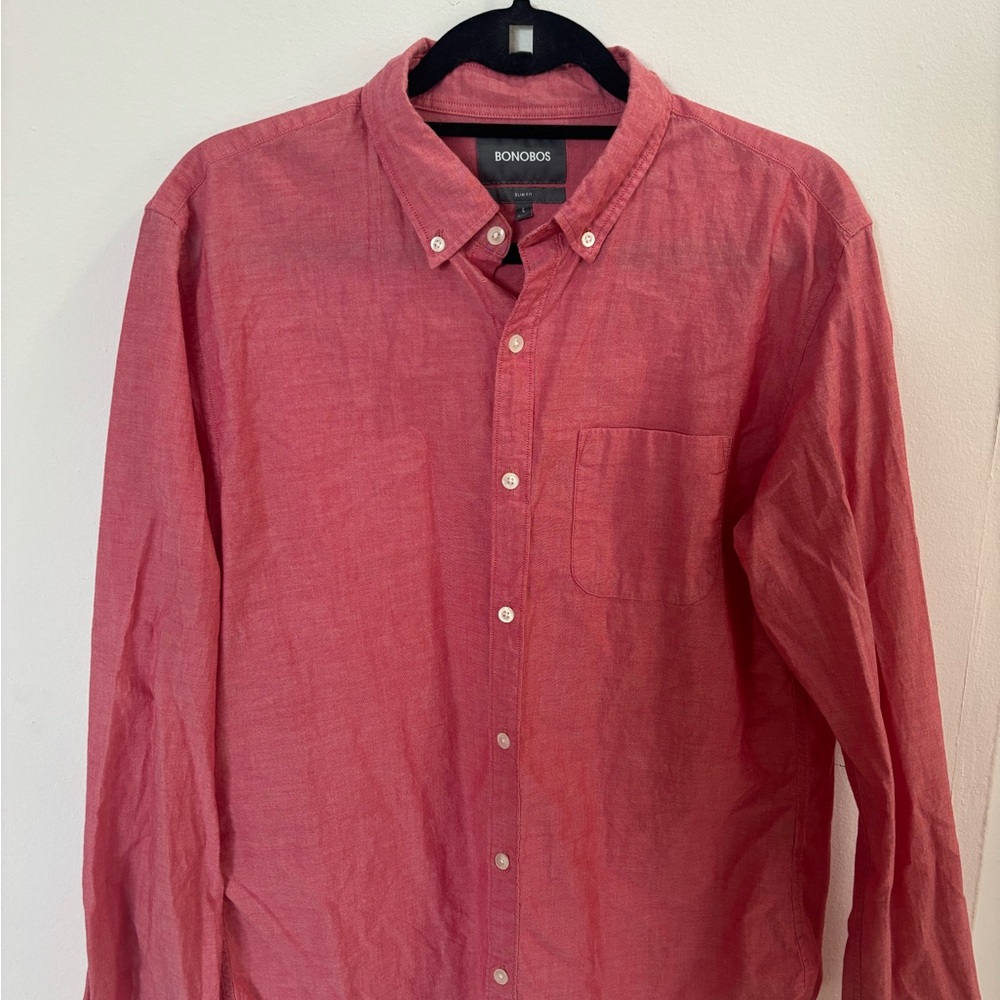 Bonobos Red Long Sleeve Button-Down Shirt
